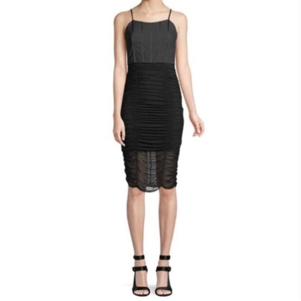 Alice + Olivia Alex Corset Dress Sz 4 Black Mesh Overlay Adjustable Straps